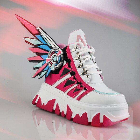 ANTHONY WANG - CYBER ANGEL Mech Pink Platform Sneakers - Picture 11 of 12
